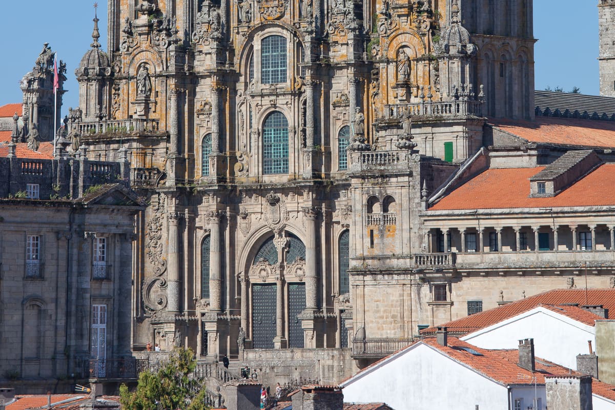 Santiago de Compostela Cathedral — the Baroque western facade above the Praza do Obradoiro, the endpoint of the Camino pilgrimage